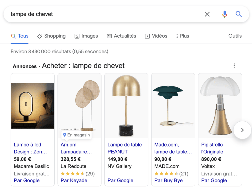 google shopping recherche lampe de chevet
